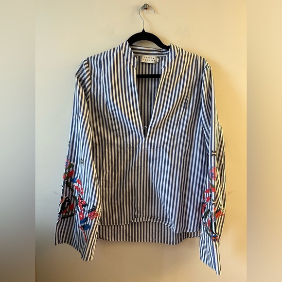 Tanya Taylor
Klara Embroidered Menswear Stripe Top, Blue/White - Picture 3 of 13